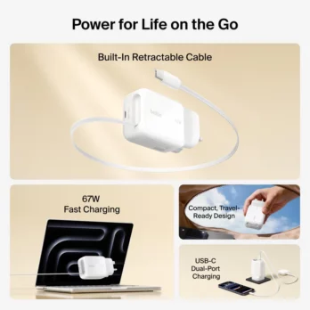 Belkin BoostCharge Pro avec câble rétractable intégré 67 W, 2 ports-meilleur prix tunisie
