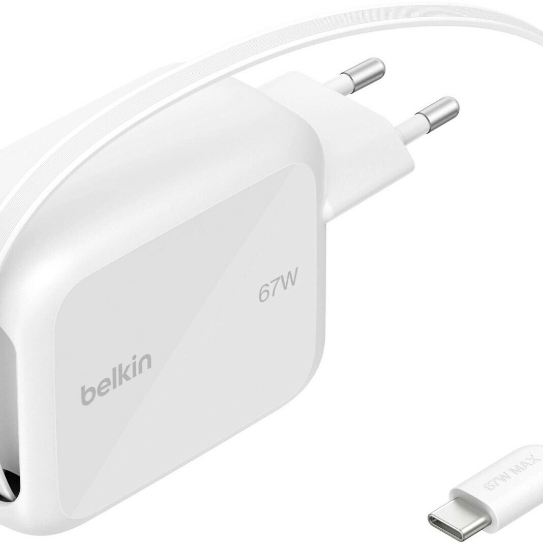 belkin-boostcharge-pro-chargeur-double-gan-67w-avec-cable-usb-c-retractable-meilleur prix tunisie